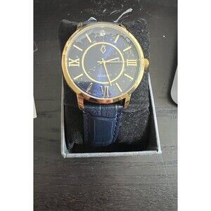Nic & Syd Watch Blue/Gold Face With Swarovski Crystal & Dark Blue Leather Band